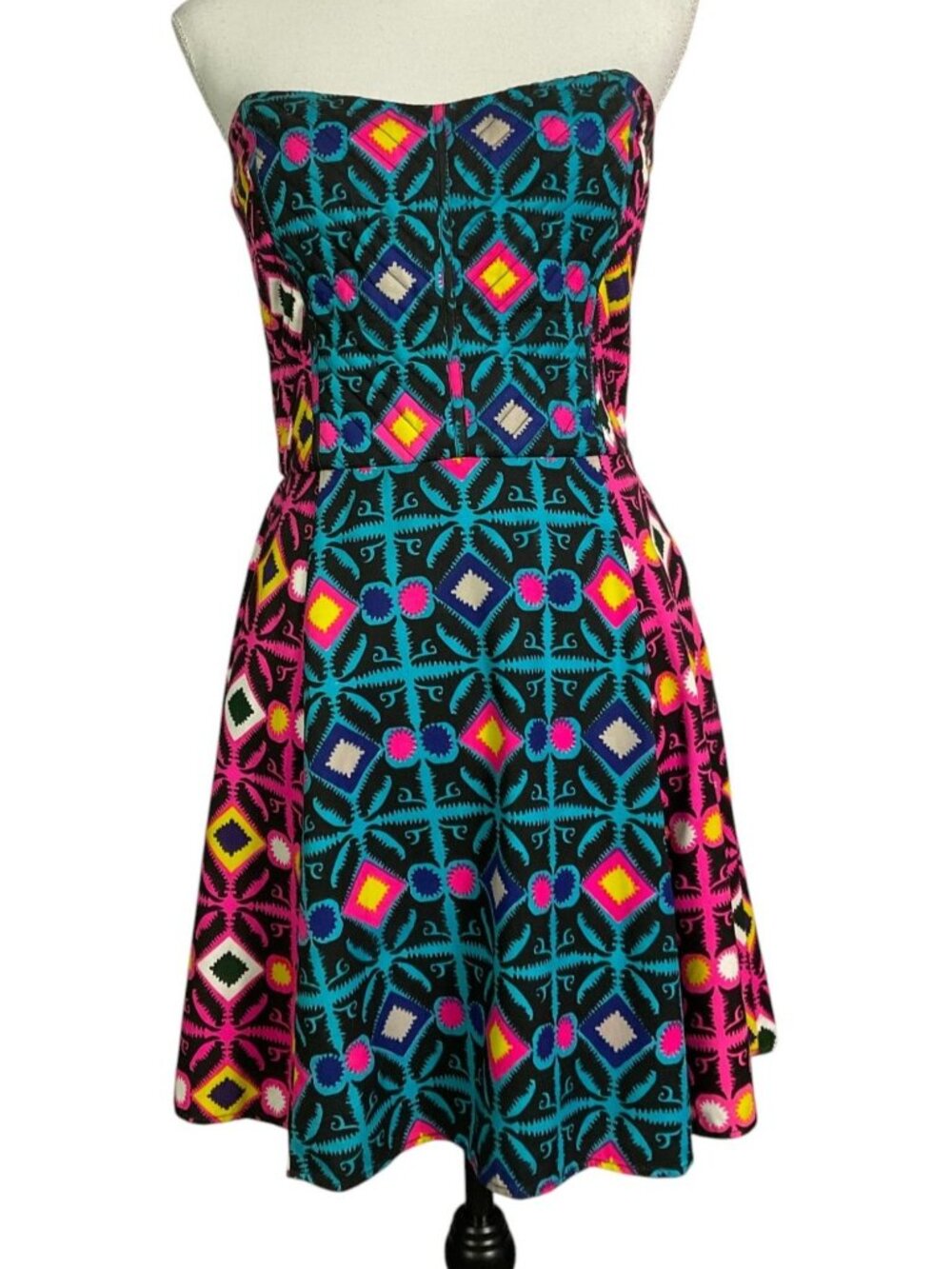 Mara Hoffman Trickster Strapless Quilted Mini Dress Size 6 Aztec Geometric Neon